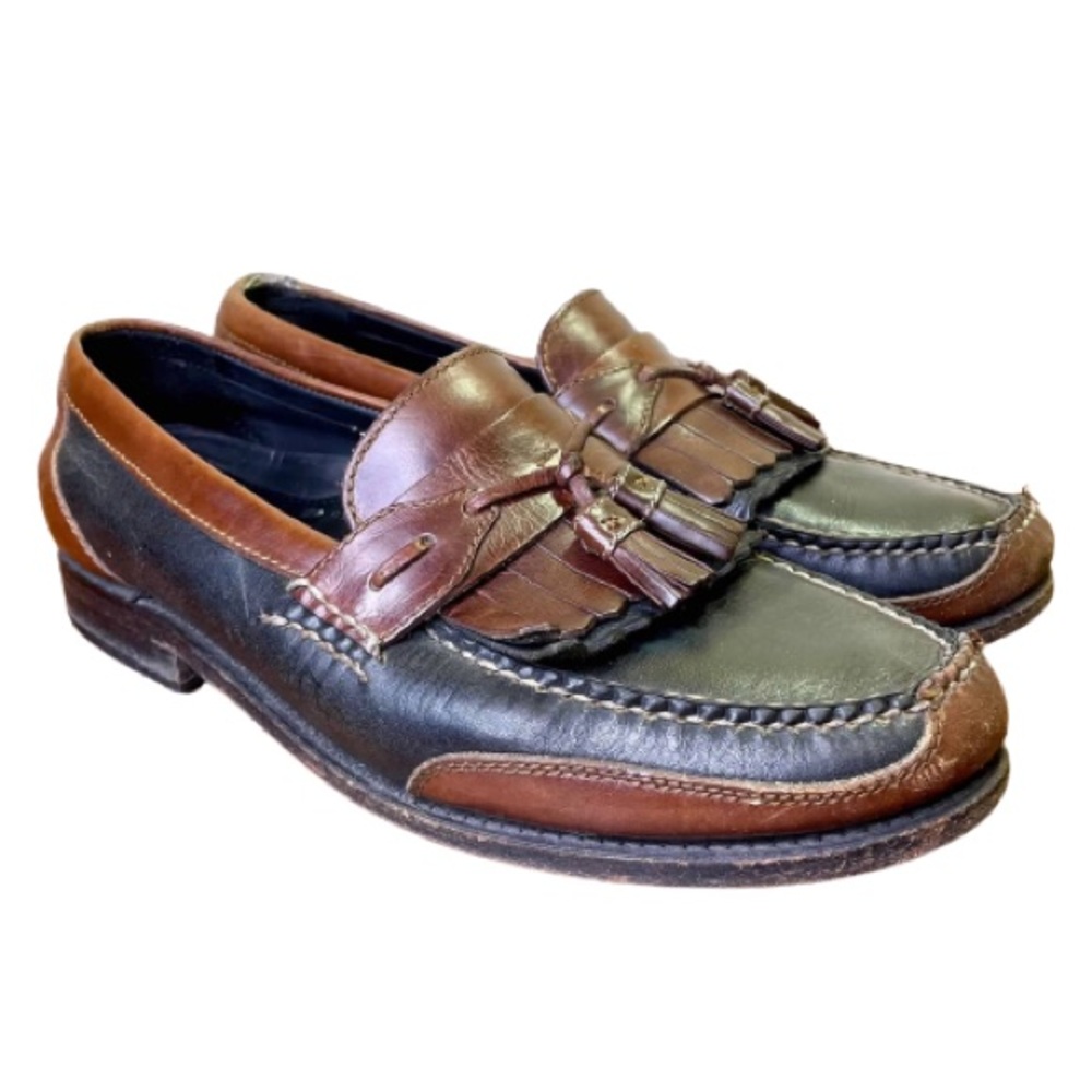 Neil M. 10.5 Leather Dress Loafers Tassels Black Brown 98977